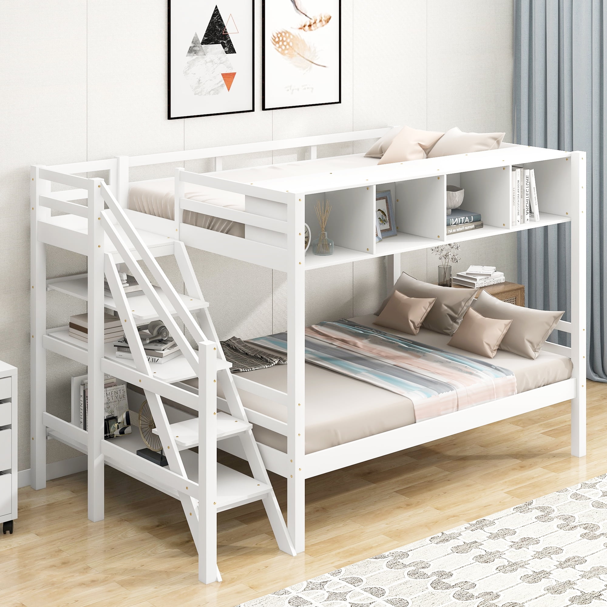 Tomshine Twin over Full Bunk Bed with Staircase and Builtin Storage