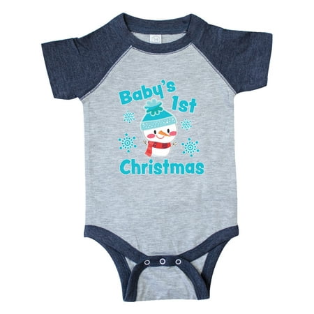 

Inktastic Baby s 1st Christmas with Cute Snowman and Snowflakes Gift Baby Boy or Baby Girl Bodysuit