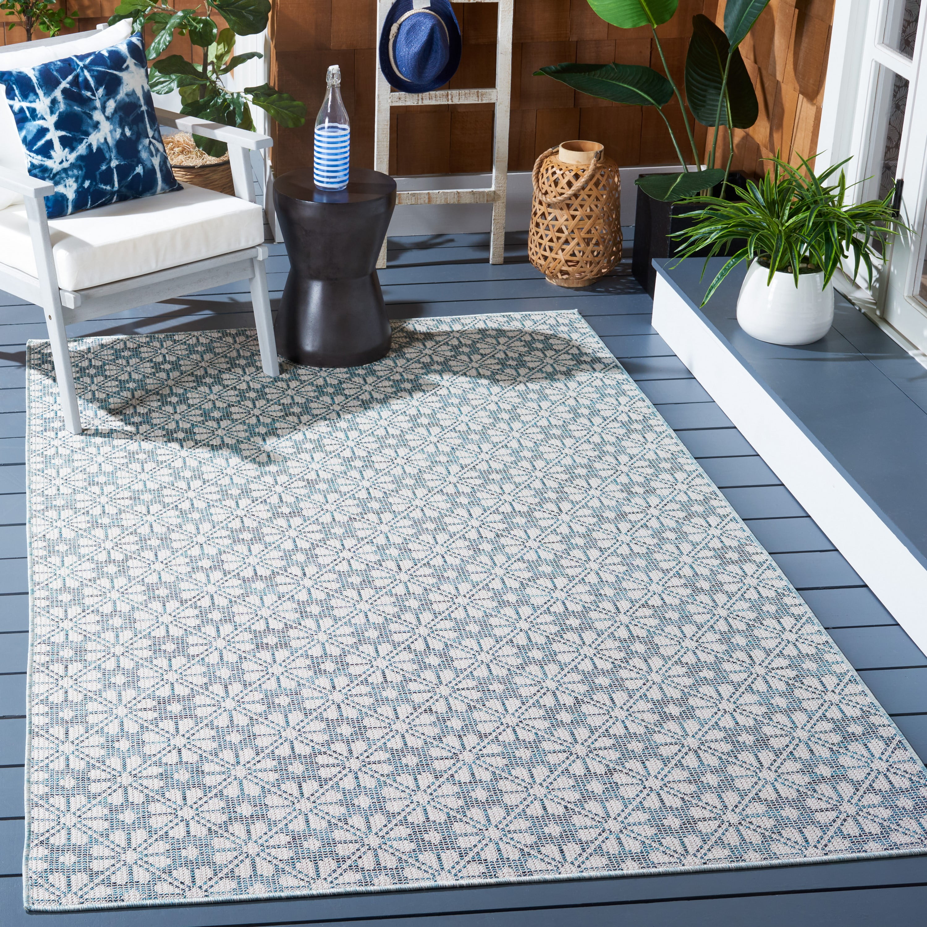 SAFAVIEH Martha Stewart Hampton Diamond Indoor/Outdoor Area Rug, Blue/Beige, 8' x 10'