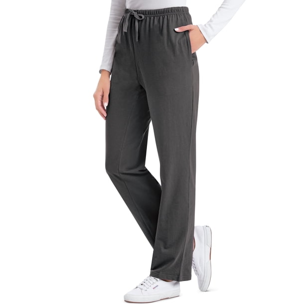 Pantalones de punto de algodón con cordón y cintura elástica para mujer, cómodos, color negro, talla pequeña