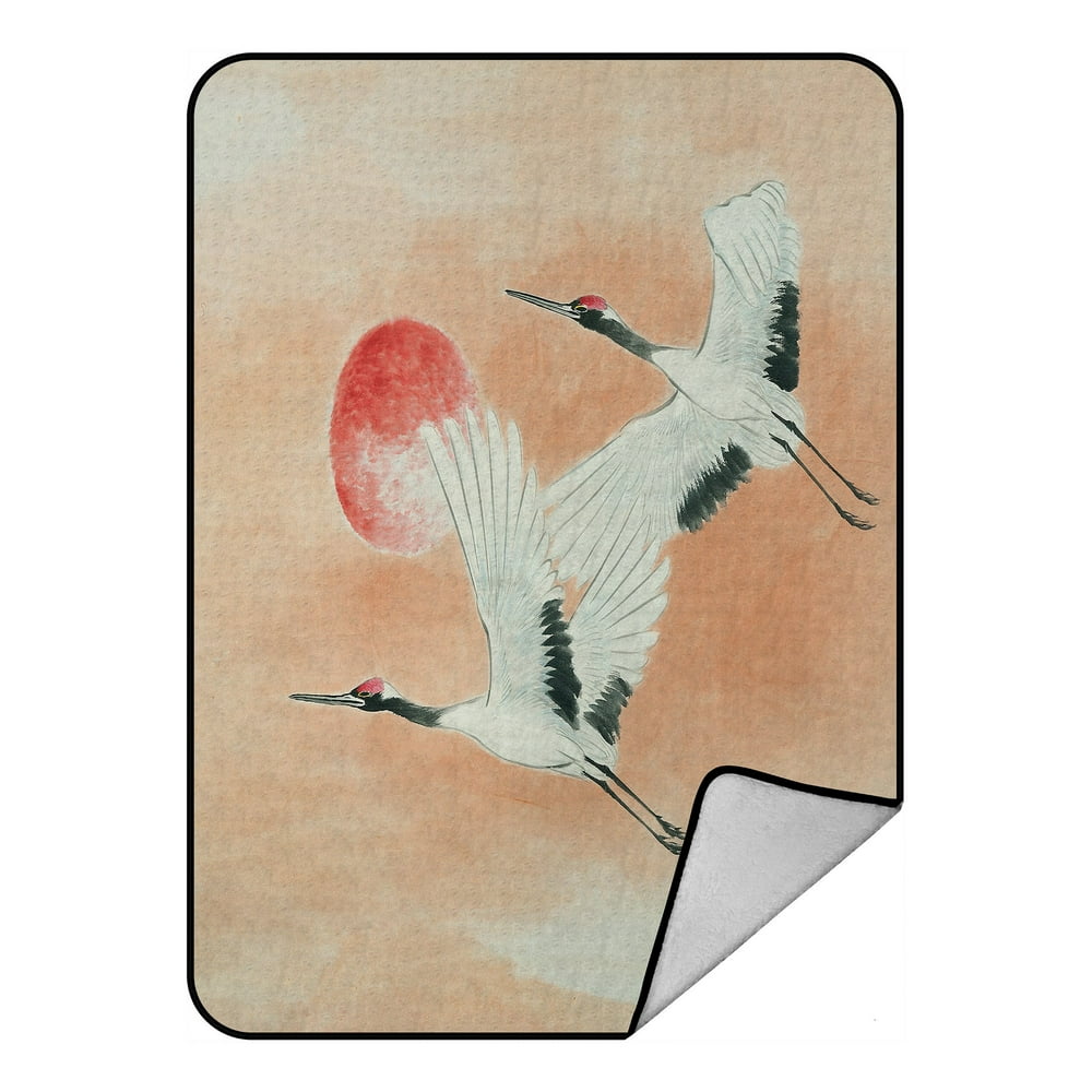 PHFZK Japan Japanese Blanket, Asian Traditional Painting with Cranes