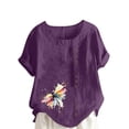 thumbnail image 2 of HOMBOM Shirts for Women Boho Tee Shirts Spring Crewneck Cotton Linen Short Sleeve Soft Floral Womens T Shirts, 2 of 5