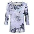 thumbnail image 3 of Patlollav Up to 65% off Womens Tops 3/4 Sleeve Shirts Round Neck Loose Casual Blouses Floral Print Tshirts, 3 of 6