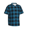 thumbnail image 3 of Xecao Blue Black Plaid print Hawaiian shirt - a stylish short-sleeve button-down for men, perfect for casual beach and tropical outings., 3 of 9