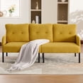 thumbnail image 3 of S-HOME Modern Plush Corduroy Upholstered Loveseat with Dual Side Pockets and Metal Legs, Sofa for Apartment, Mustard yellow, 3 of 16