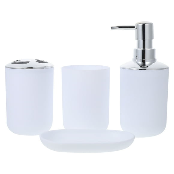 Miangastore Bathroom Accessories Set White Plastic Electroplating 1 Set Square Design