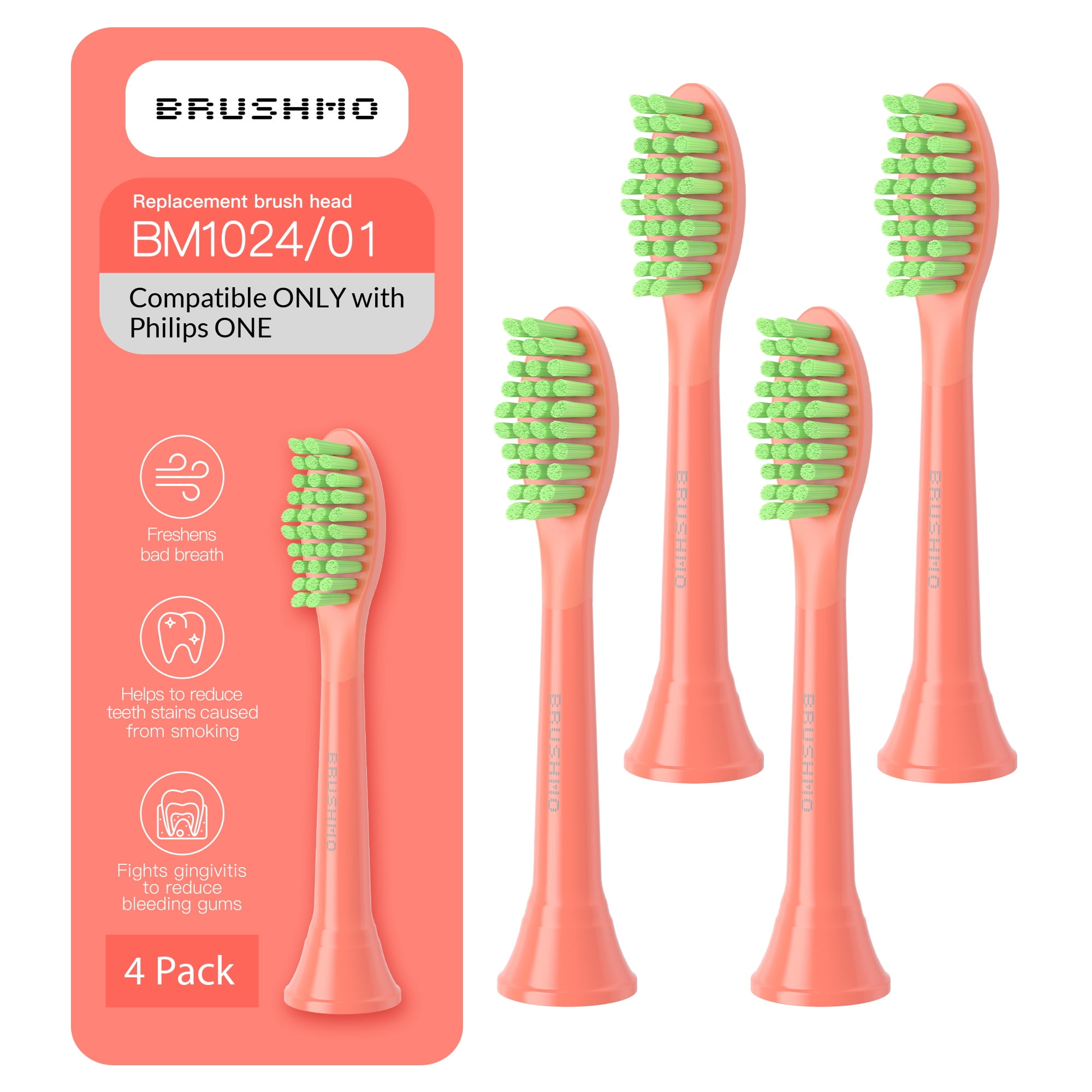 Brushmo Replacement Toothbrush Heads for Philips ONE, 4-Pack photo 1