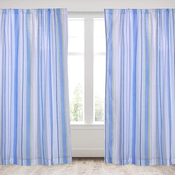 Levtex Home Catalina Fish Drape Panel - Striped Coastal Pattern In Blues and Greens