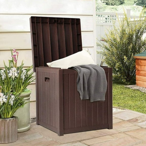 SUNCROWN 35 Gallon Outdoor Patio Resin Storage Deck Box with Handles, Brown