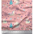 thumbnail image 1 of Soimoi Pink Heavy Canvas Fabric Unicorn & Rainbow Nature Print Fabric by Yard 58 Inch Wide, 1 of 5