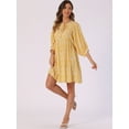 thumbnail image 3 of DARING DIVA Floral Summer 3/4 Sleeve Flare Mini Dress S Yellow, 3 of 6