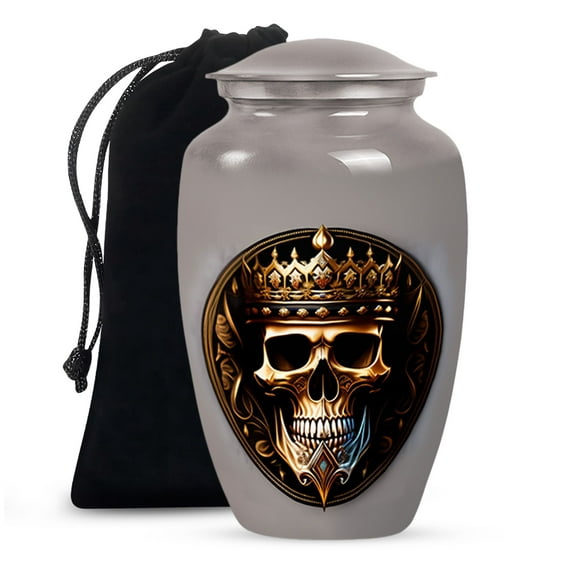 White Skull Handcrafted Cremation Urns For Human Ashes Adult Female - Burial Large Urn For Human Ashes Adult Male - Funeral Gift For Decorative - 10Inch And 200Lbs Include Velvet Bag