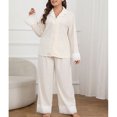 thumbnail image 4 of Lorytime Womens Long Sleeve Pajama Sets Button Down Plus Size Collared Shirt Elastic Waist Ruffle Hem Pants Sleepwear, 4 of 6