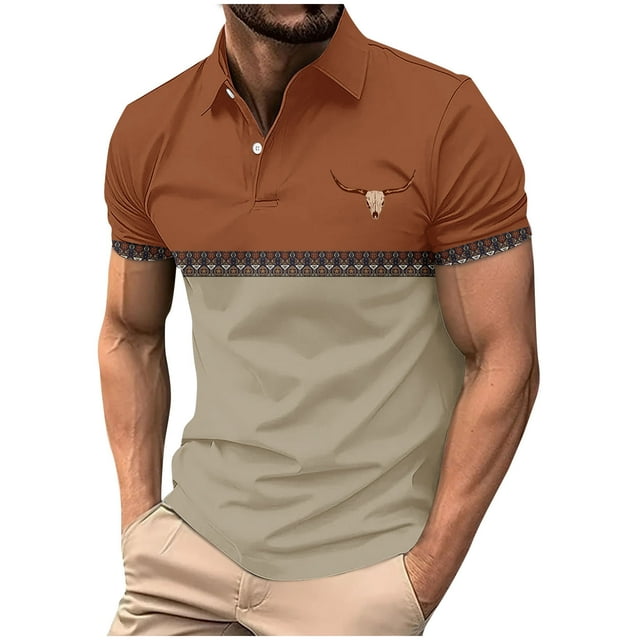 Mens Manga Corta Botón Abajo Camisas con Bolsillo de Impresión Solapa Cuello Gira Blusa de Suéter