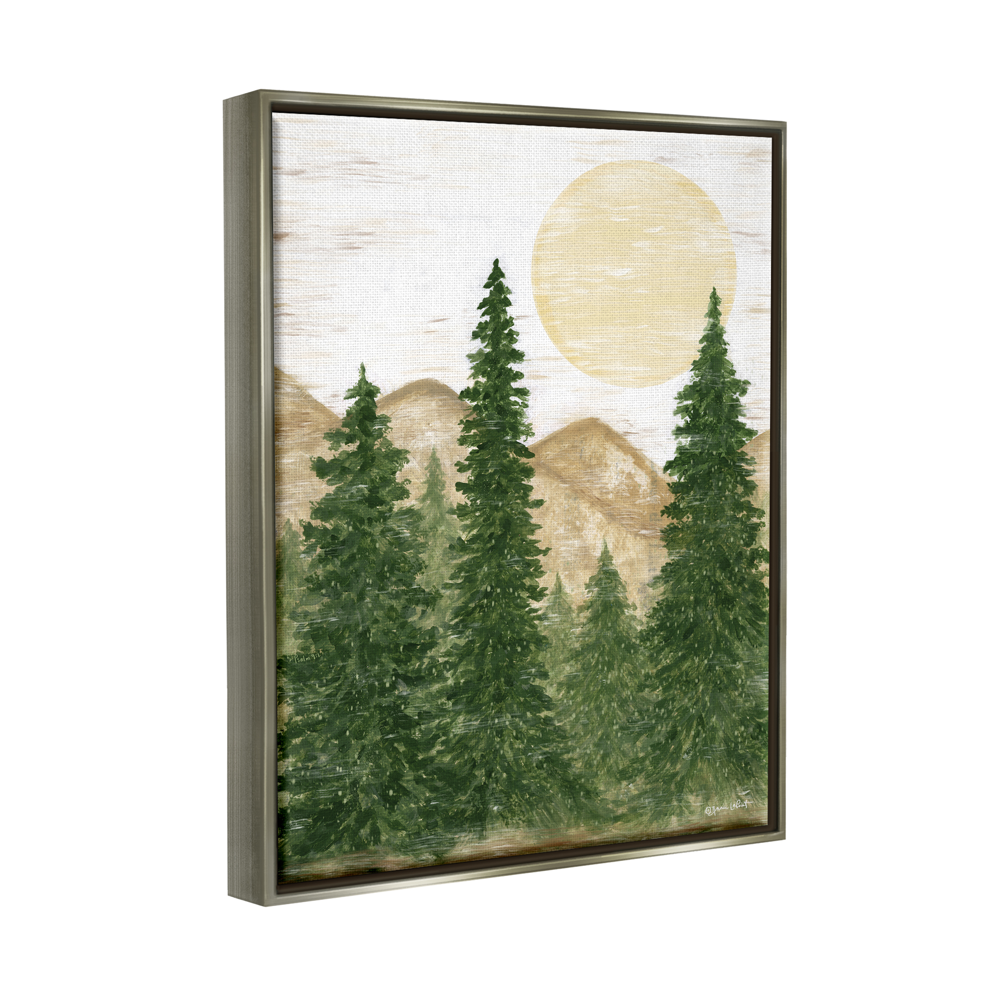 Stupell Rustic Mountain Sun Forest Trees Landscape Painting Gray Floater Framed Art Print Wall Art
