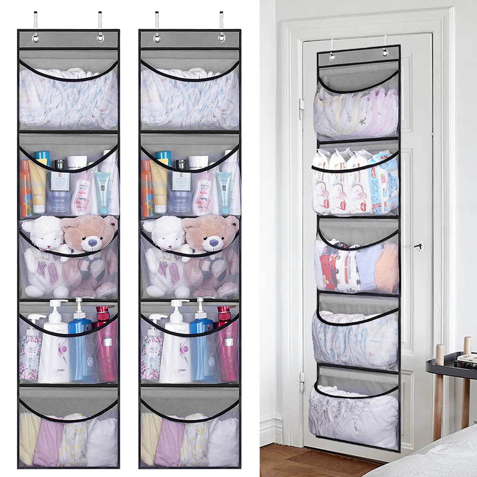 2Pcs Over The Door Hanging Organizer with 5 Large Pockets, TSV Room