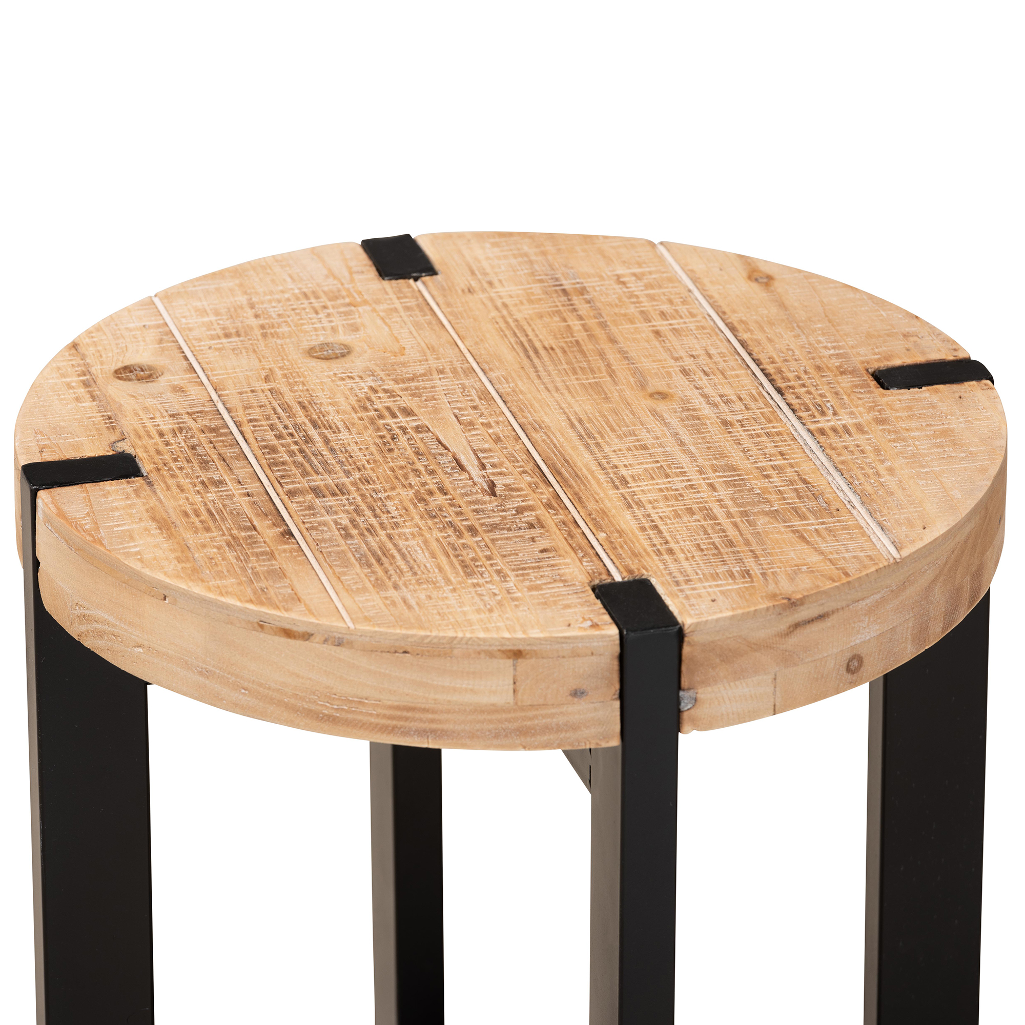 Baxton Studio Horace Rustic and Industrial Natural Brown Finished Wood and Black Finished Metal End Table