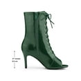 thumbnail image 6 of BLISSFUL STEP Women's Ankle Boots Stiletto Heel Peep Toe Lace Up Side Zip Faux Leather Booties Dark Green 6, 6 of 8