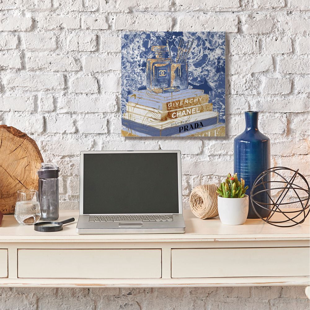 Stupell Industries Fashion Book Pile Glam Designer Accessories Blue Gold Canvas Wall Art Design by Ziwei Li, 24" x 24"