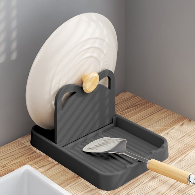 Aodebiao Pot Lid Holder, Lid and Spoon Rest Holder for Kitchen Counter, Foldable Pan Lid Organizer Stand with Nonslip Pads, Multifunctional Utensils Pan Pot Cover Lid Rack Shelf For Stove Top