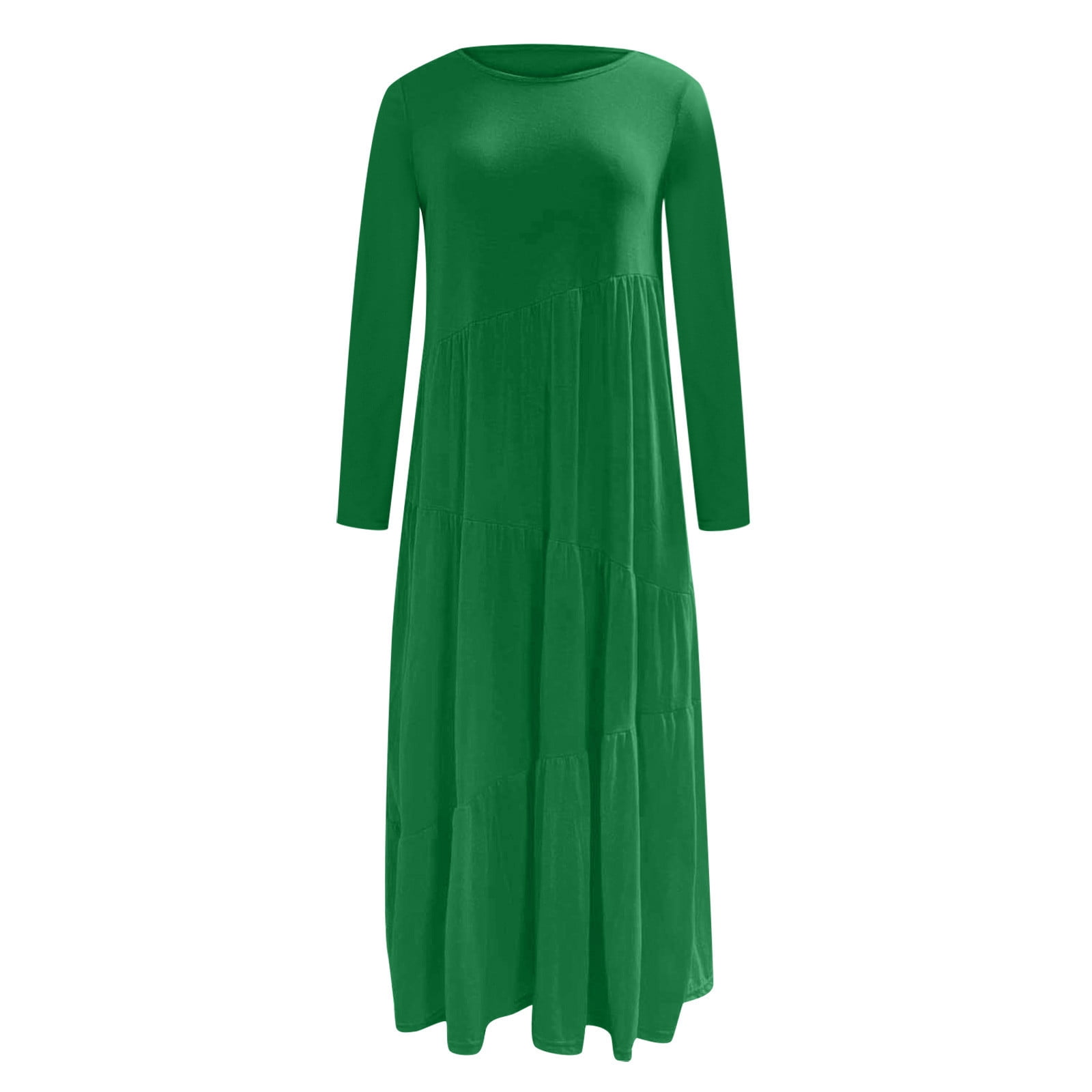 Women's Short/Long Sleeve Loose Plain Maxi Dresses Crewneck Casual Tiered Flowy Pleated Swing Beach Long Dresses