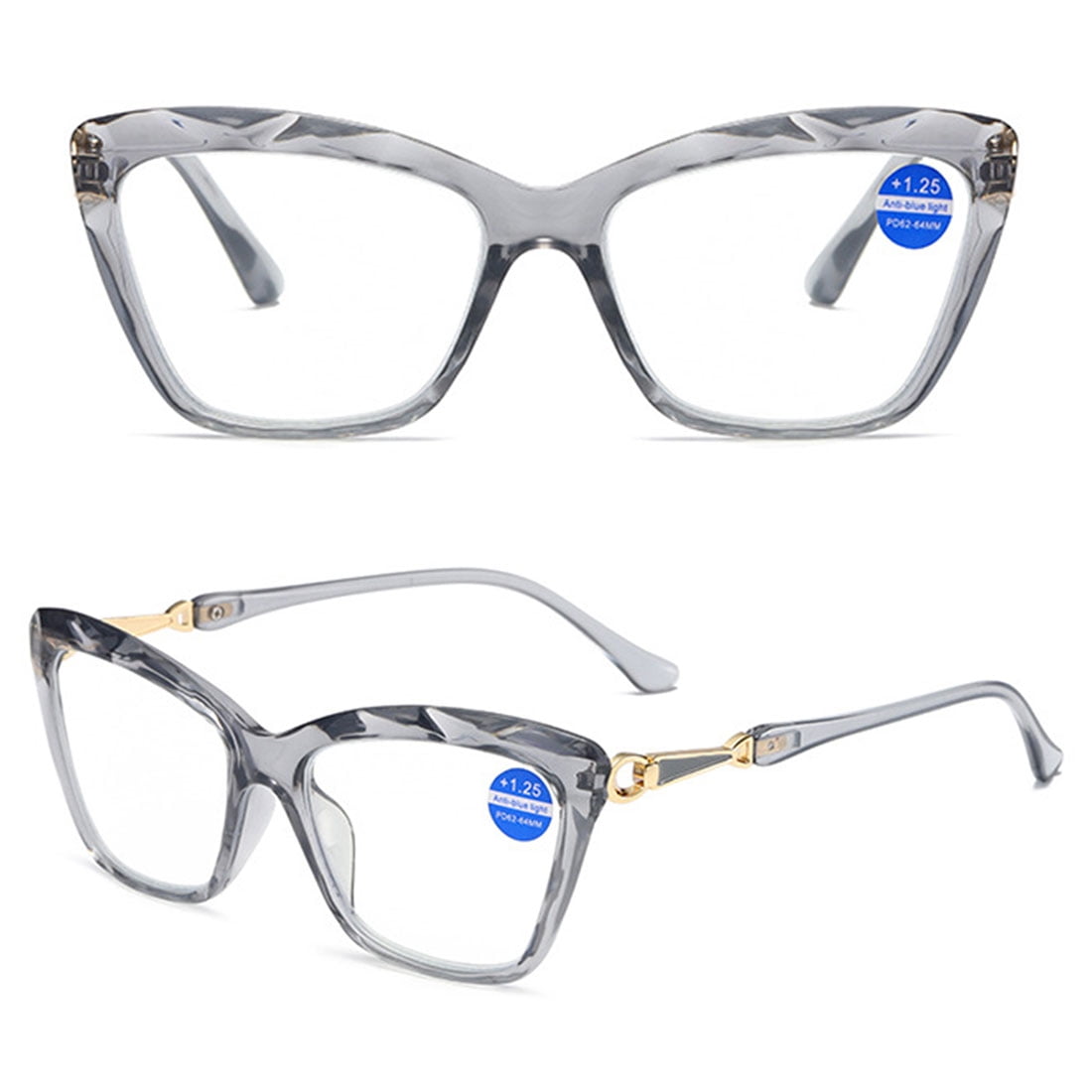 KOOSUFA Cat Eye Reading Glasses +1.0 Blue Light Blocking Fashion Crystal Frame Computer Readers Eyewear Eyeglasses for Women Grey