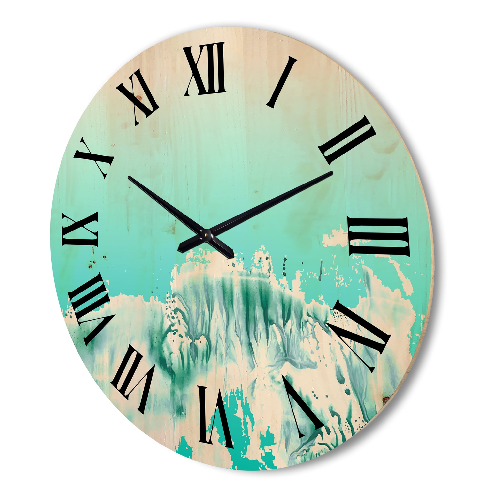 Designart 'Auquamarine Landscape Turquoise Splashes' Traditional Wood Wall Clock