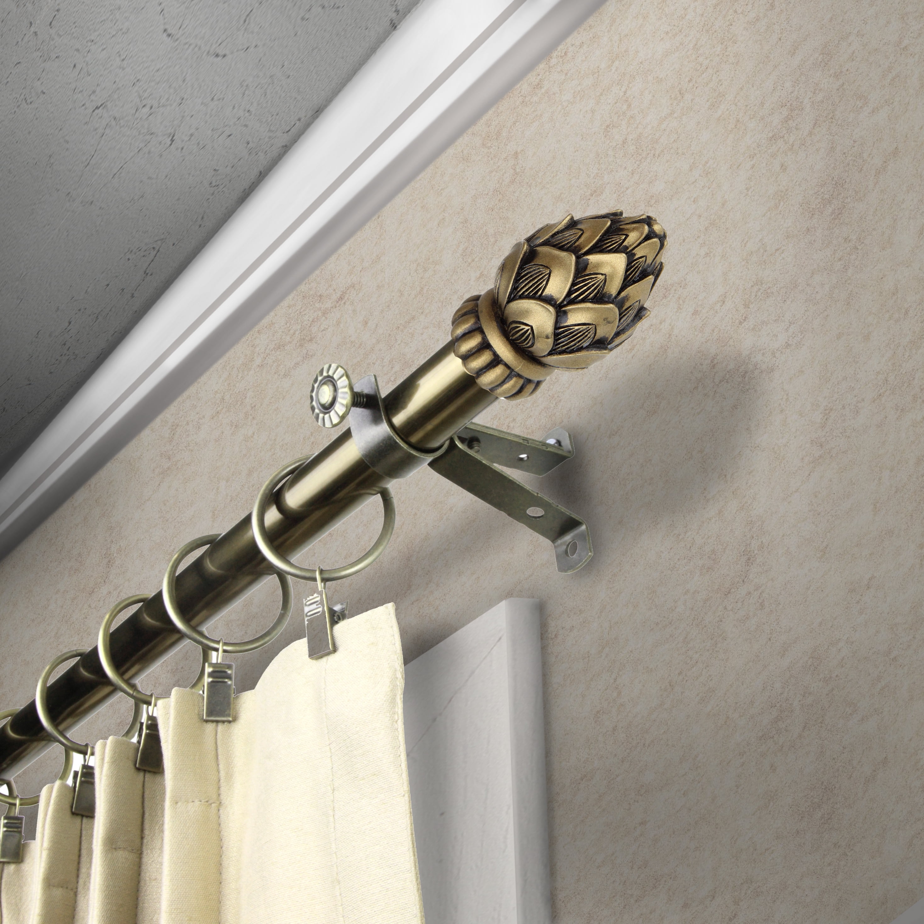 13/16" Dia Adjustable 66-120" Alonzo Curtain Rod in Antique Brass