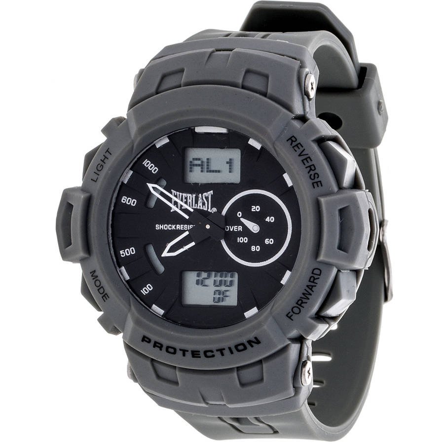 Everlast Men's DualDisplay Sports Watch, Grey Silicone Strap