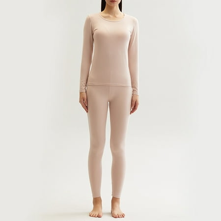 

DECILRO Lingerie for Women Women s Tight Round Neck Cotton Wool Thermal Underwear Pure Cotton Autumn Clothes And Trousers Two-piece Set Khaki XXL
