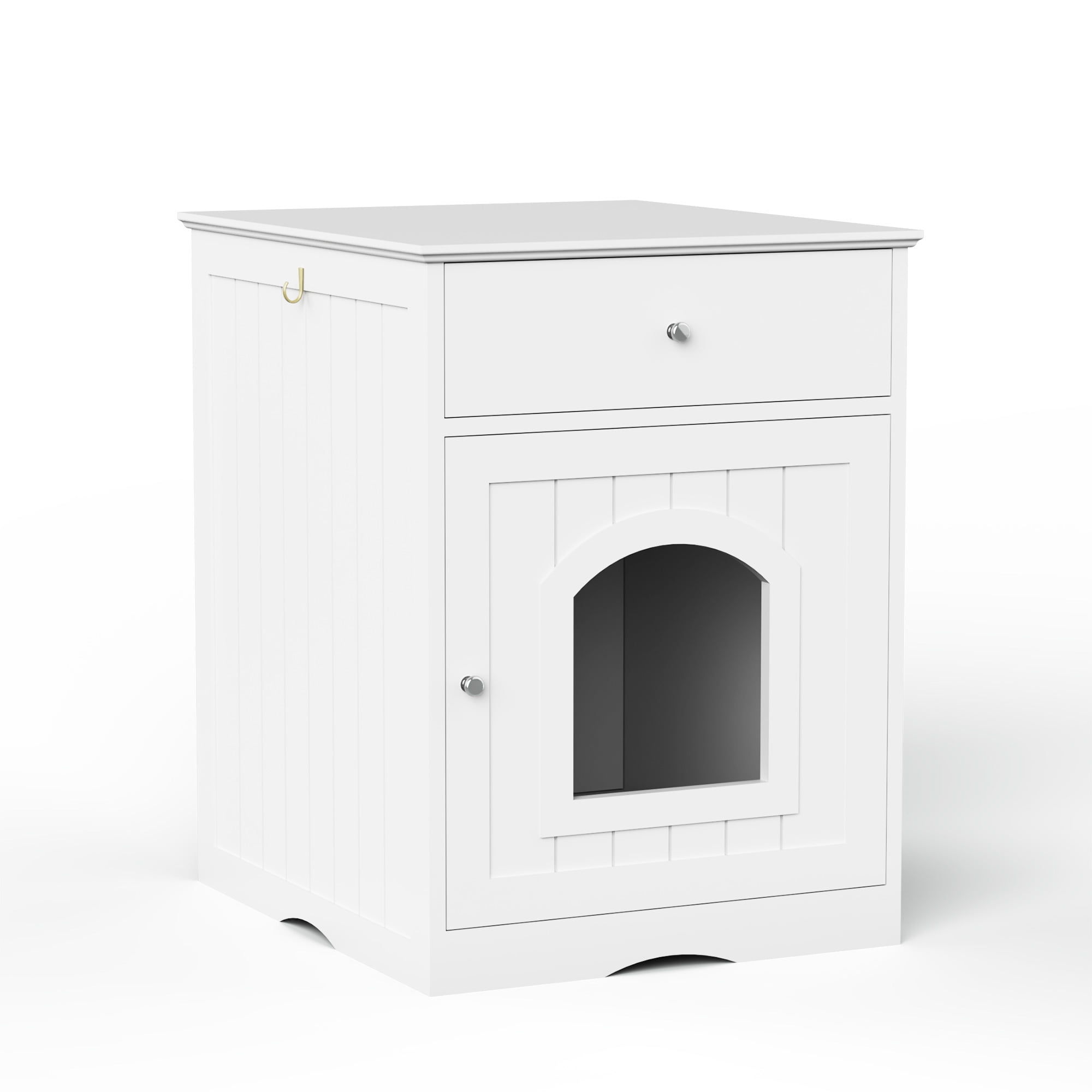 Leumius Wooden Pet House Cat Litter Box Enclosure with Drawer, Side Table, Indoor Pet Crate, Cat Home Nightstand (White)