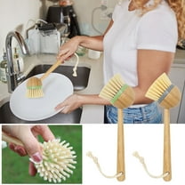 Floleo Dish Brush With Handle, Natural Wooden Dish Scrubber Brush, Kitchen Dishwashing Brush For Cleaning Dishes/Pans/Pots/Sinks, Sisal Bristles