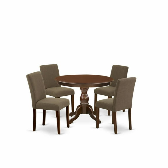 East West Furniture HBAB5-MAH-18 5 Piece Dining Table Set - Mahogany Breakfast Table and 4 Coffee Linen Fabric Mid Century Modern Chairs with High Back - Mahogany Finish