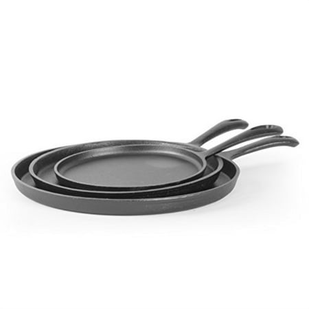 

cast iron griddle pan 3-piece set - round cast iron griddle 8 inch 10 inch and 12 inch pre-seasoned cast iron cookware by commercial chef