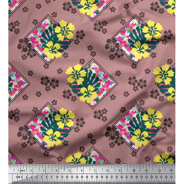 Soimoi Cotton Cambric Fabric Dot,Floral & Monstera Leaves Print Fabric by the Yard 42 Inch Wide
