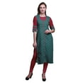 thumbnail image 1 of Bimba Rayon Slub Straight Kurti 3/4 Sleeve Printed Tunic Top Summer Clothing, 1 of 6