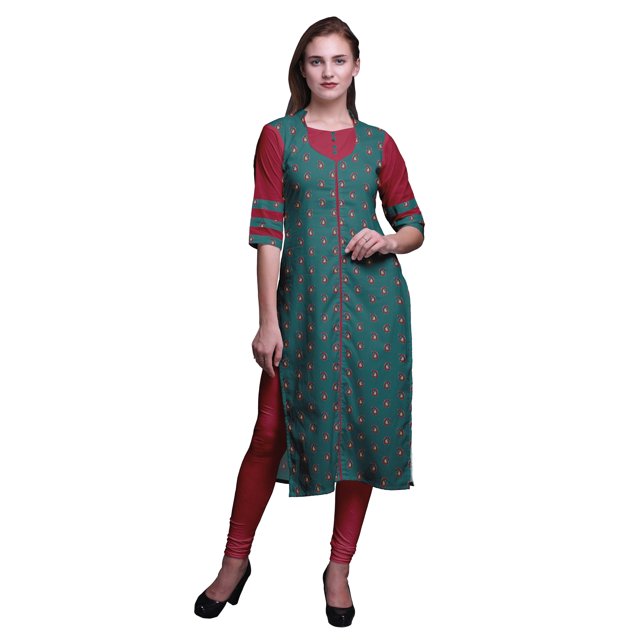 Bimba Rayon Slub Straight Kurti 3/4 Sleeve Printed Tunic Top Summer Clothing