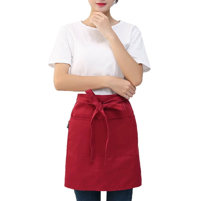 Cintura corta Delantales para hombres con bolsillos Professional Home Suministros Media longitud para la parrilla Restaurante Bar tienda Cafés Purplish Rojo 2 piezas Scienceny HA012091-03