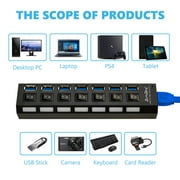 USB Hub 3.0, 7 Port USB Hub Splitter with Individual On/Off LED Switches 2.1ft Extended Long Cable for Laptop, MacBook, Surface Pro
