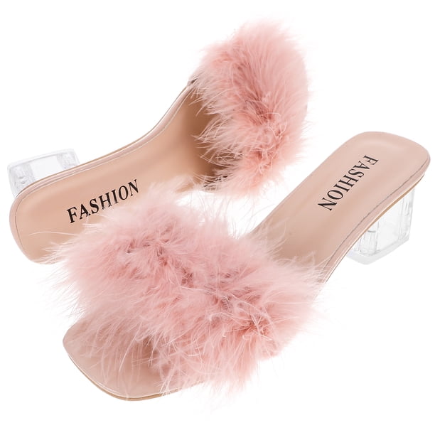 par de pantuflas de lana transpirables de verano para mujer, sandalias de tacón bajo con punta abierta y tacón grueso para el hogar (rosa, talla 38 7 EE UU; 45 Reino Unido; 38 UE; 9432 pulgadas)