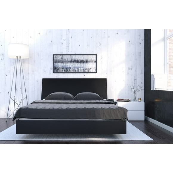 Nexera 400822 3-Piece Bedroom Set With Bed Frame, Headboard & Nightstand, Queen|Black & White