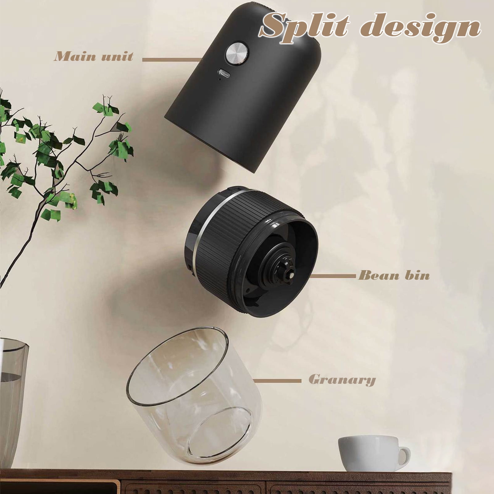 Kuroiy Wireless Rechargeable Portable Coffee Grinder | Precision Adjustable Grind Size | Ceramic Burr Core | Compact Lightweight Design | USB Cable Included | White | 7.2x7.2x17.8cm