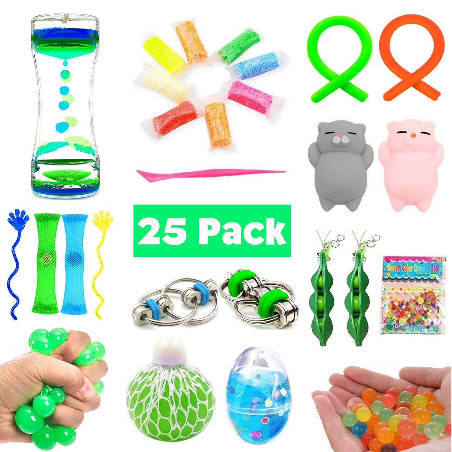 Bundle Sensory Fidget Toys SetLiquid Motion Timer/Grape Ball/Soft Egg Slime/Flippy Chain