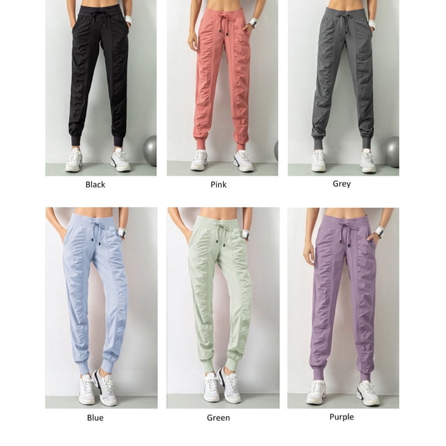 Women Sport Pants with Drawstring Side Pockets Trouser Joggers Yoga