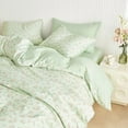 thumbnail image 5 of - Floral Comforter Set, Coquette Cottagecore Aesthetic Flower Shabby Chic Pattern for Women Teen Girls, Soft Lightweight Bedding, 3 Pieces, Green Pink, Full Size, 5 of 7