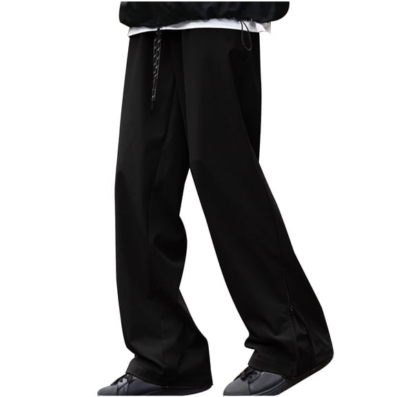 CLOISE Cargo Pants for Men with Pockets Big and Tall High Waist Trousers Wide Leg Drawstring Baggy Solid Bottoms Casual Clothes