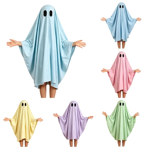REDARER Kids Halloween Ghost Cosplay Cloak Eye Cutout Hooded Robe for Trick or Treat Stage Performance Fancy Dress Party Outfit,5-8 Years