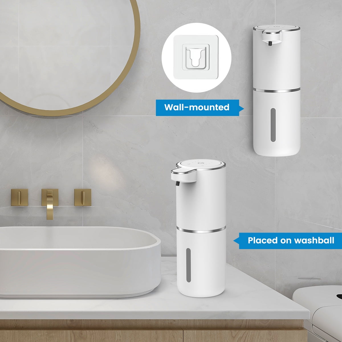 FEELSO Automatic Soap Dispenser, Touchless Foaming USB-C Rechargeable, 4-Level Adjustable, Wall Mount or Countertop, White