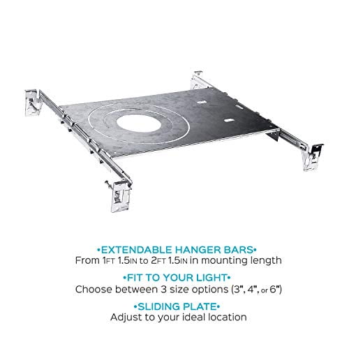 Luxrite New Construction Mounting Plate, 3-4-6 Inch LED Recessed Lighting Kits, Extendable Hanger Bars, ETL Listed - Shallow Recessed Light Housing (4 Pack)