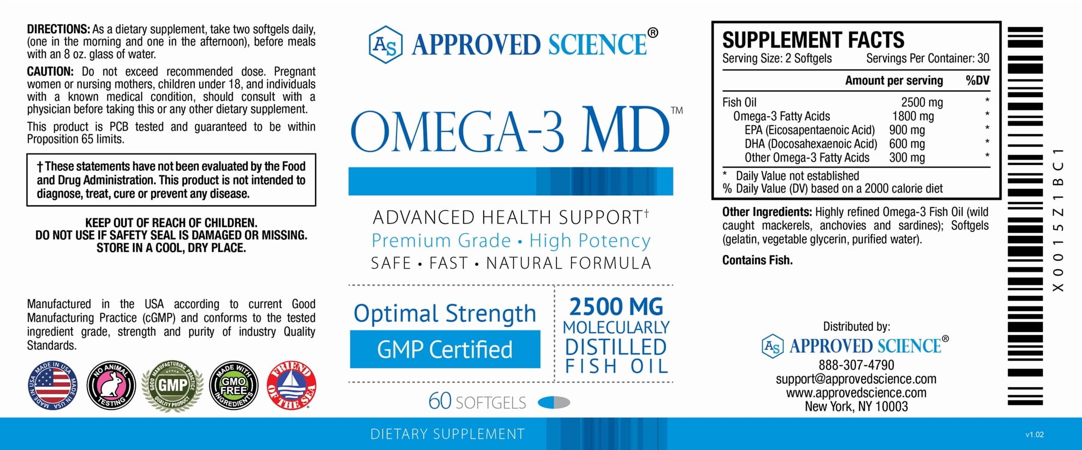 Approved Science Omega-3MD - Fish Oil EPA & DHA - Improve Cognitive Health - 1 Month Supply